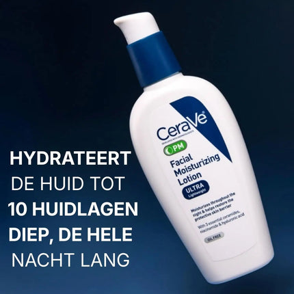 CeraVe PM Facial Moisturizing Lotion hydrateert de huid de hele nacht