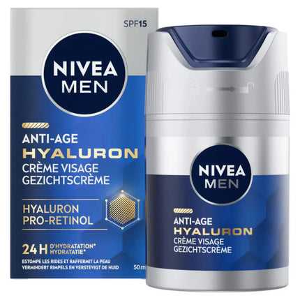 NIVEA MEN Anti-Age Hyaluron Gezichtscreme SPF 15 pot en verpakking